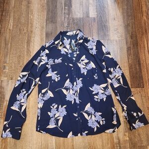 Express Navy Floral Blouse